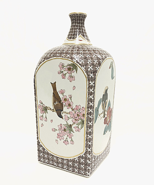 山田義明「小紋に四季花鳥図 四方花瓶」の画像
