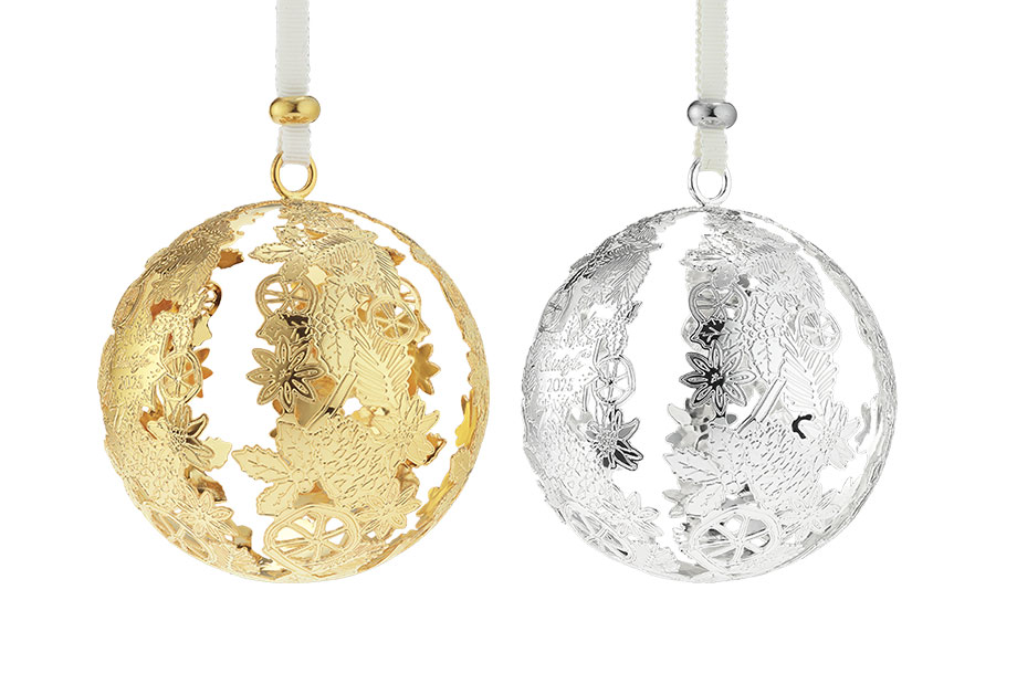 ＜クリストフル＞ Fleurs de Noël クリスマスボール ゴールド・シルバーの画像