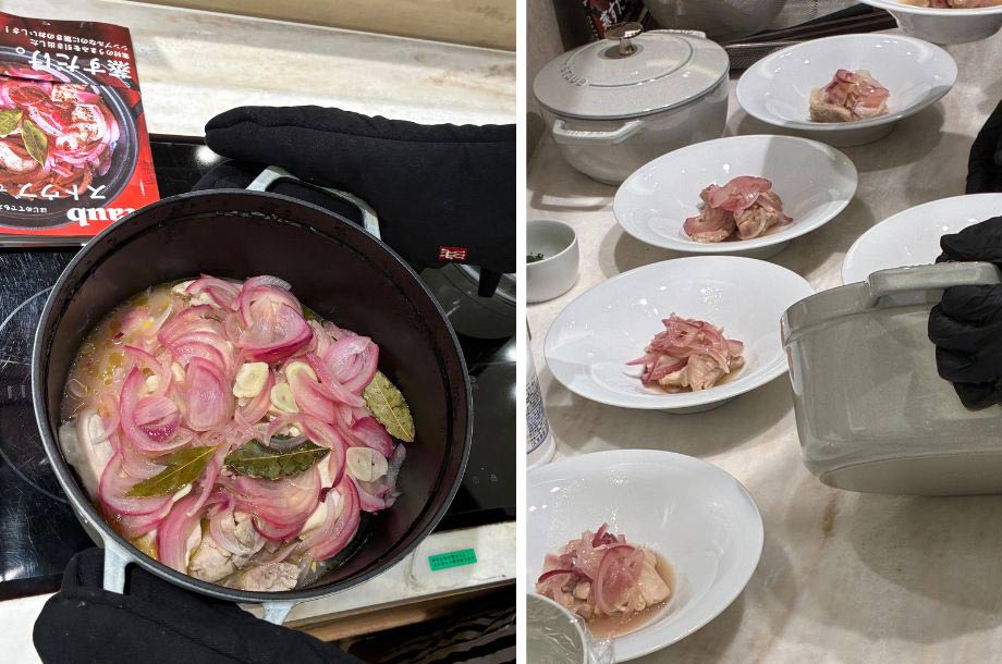 鶏もも肉のビネガー蒸しを調理している画像