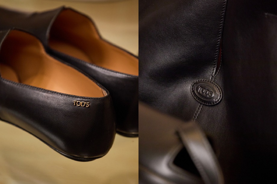 トッズのロゴの刻印やプレートの画像