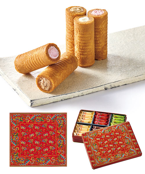 ＜千鳥屋＞赤地花唐草文西洋更紗袱紗 チロリアン詰合せの画像