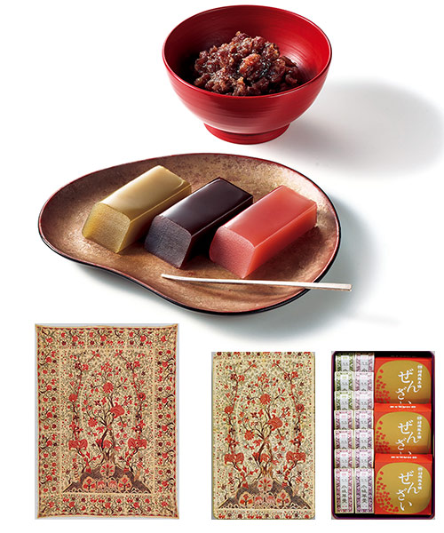 ＜村岡総本舗＞白地花樹文様更紗壁掛 和菓子詰合せの画像