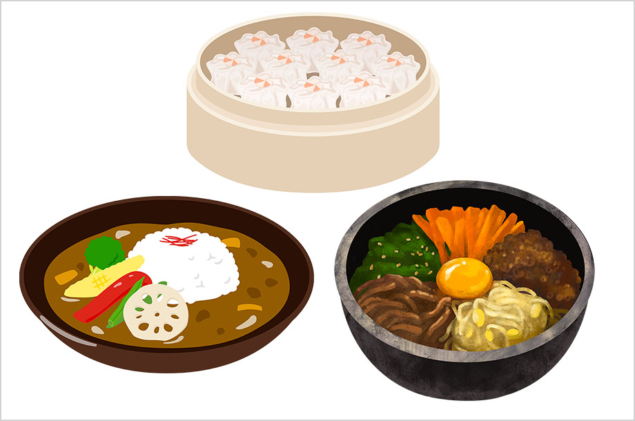 中華・韓国・エスニックのお弁当のイラスト