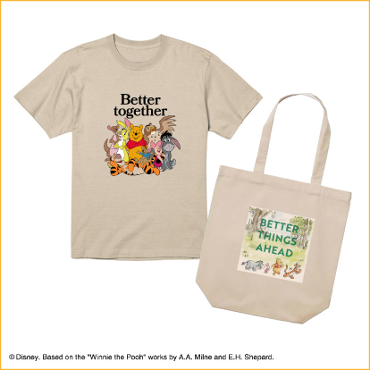 DISNEY WINNIE THE POOH FESTIVAL 2025｜銀座三越の画像_左：プーさん/Better together Tシャツ 右：プーさん/BETTER THINGS AHEADトートバッグ