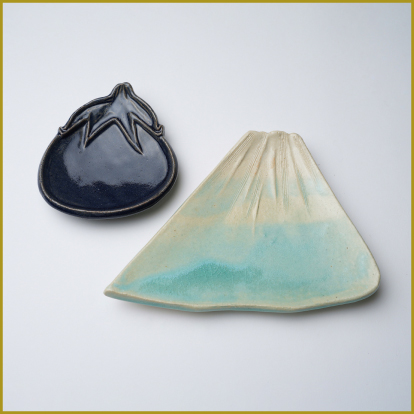 日本橋三越の迎春_伊藤麻沙人 青釉 富士の皿(5枚組)・瑠璃釉 茄子皿(5枚組)の画像