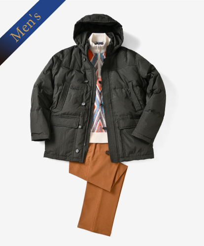 SALE メンズ＆レディースウインターファッションバザール_フード付ダウンコート・日本製ハーフジップセーターの画像