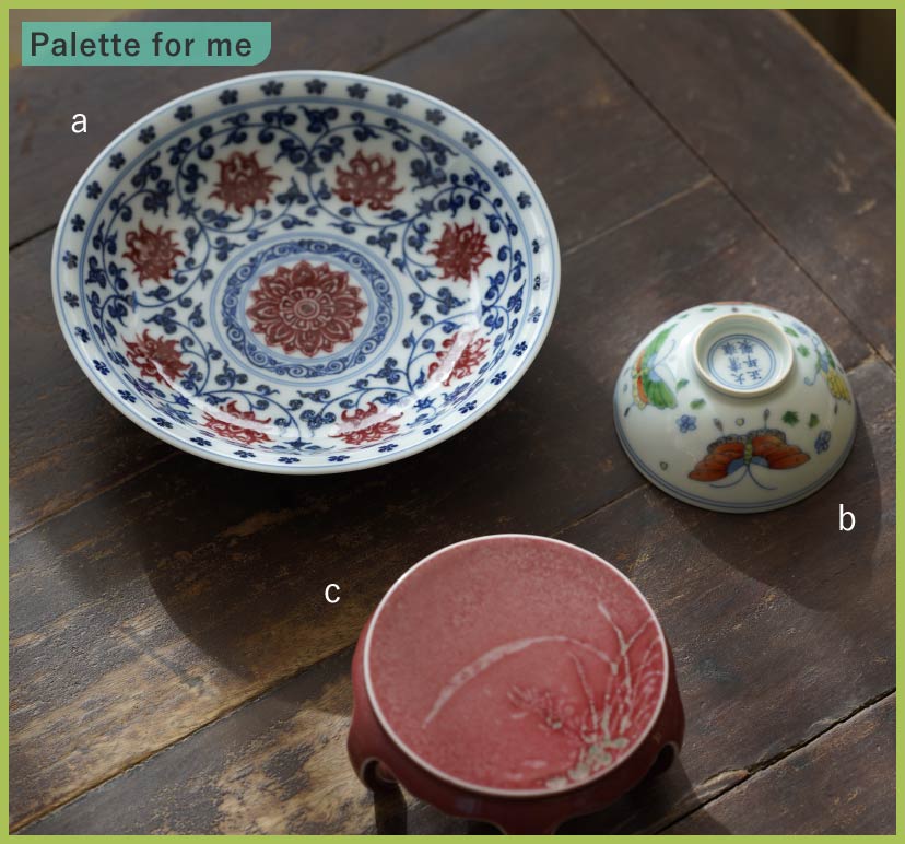 Meet Your Craft in GINZA_＜物色＞青花釉里紅茶盤_雍正款手描き斗彩茶杯_豇豆紅五足蓋置の画像