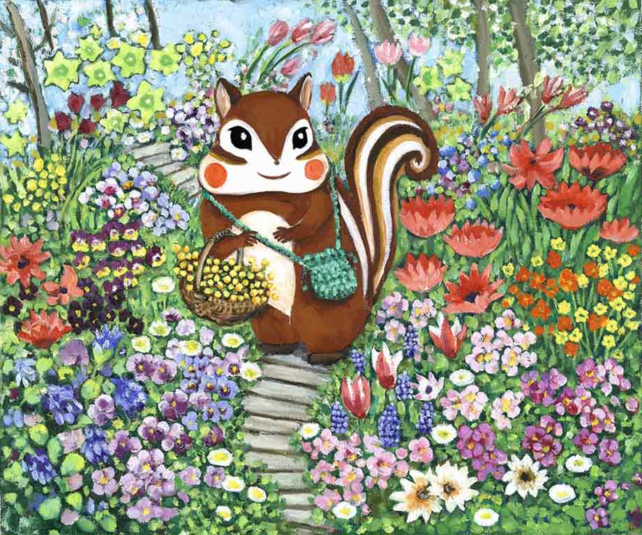 ART SAFARI_藤岡 ちさ 「春の小道(ミモザの花籠を持って)」の画像