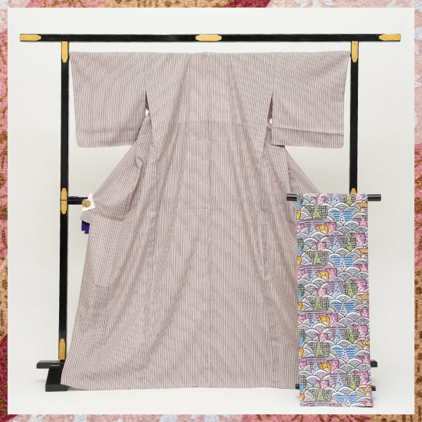三結衣展_お仕立上り結城紬「縞」(単衣仕立)・染なごや帯「紅型」の画像
